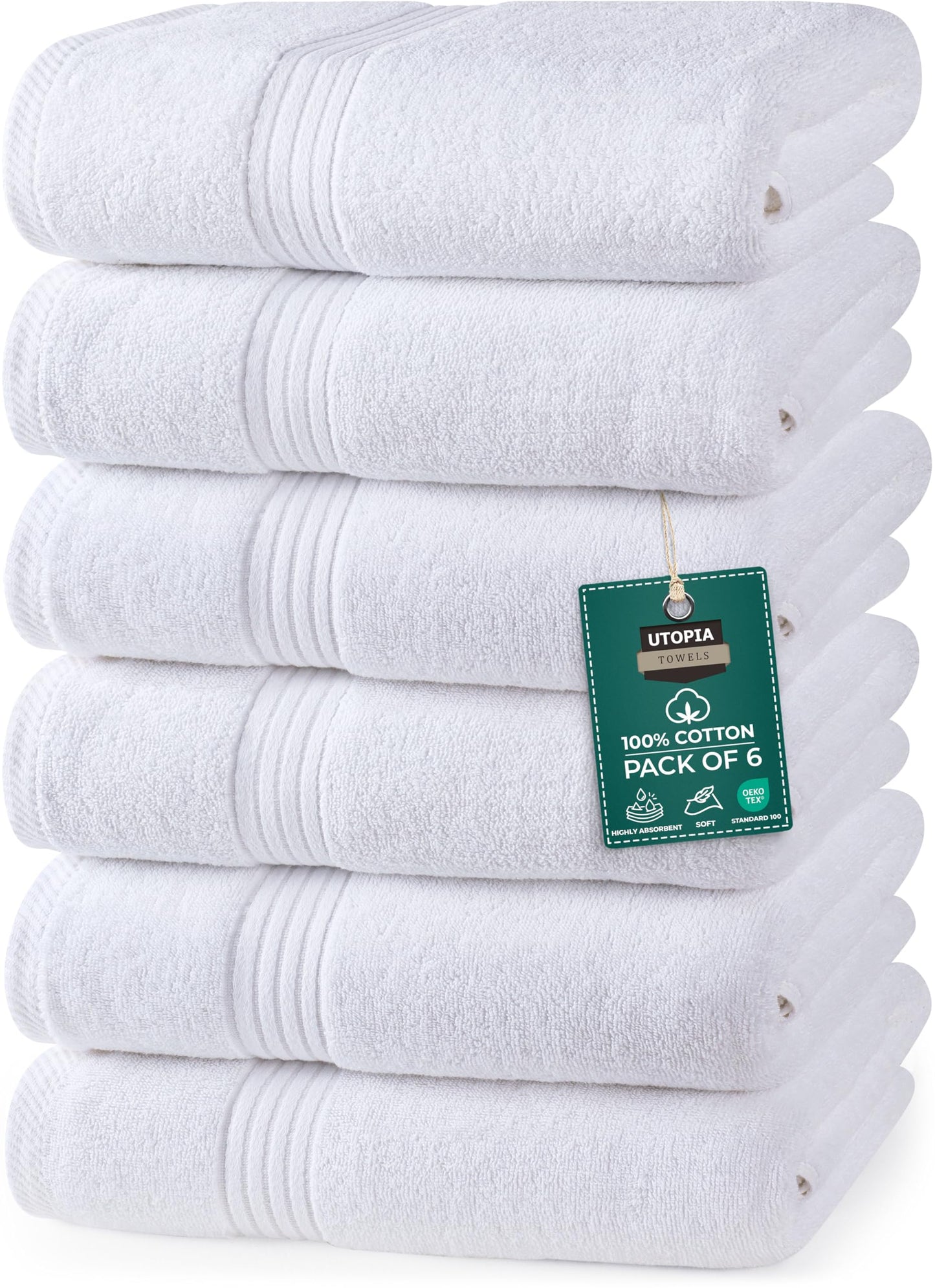Utopia Towels - Premium Hand Towels - 100% Combed Ring Spun Cotton, Ultra Soft and Highly Absorbent, Exrta Large Thick Hand towels 41 x 71 cm, Hotel & Spa Quality Hand Towels (6-Pack) (White)