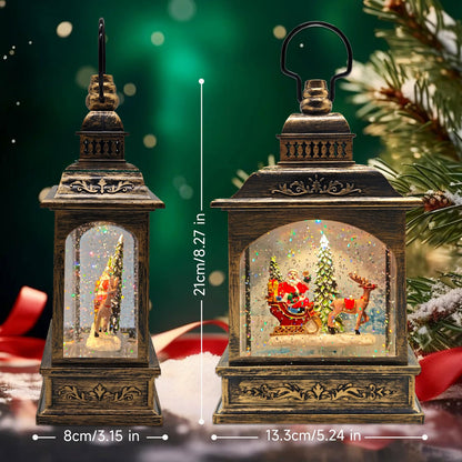 Christmas Snow Globes Lantern Lighted Water Glittering,with Santa Claus Projection/6H Timer/Music,Christmas Decorations Indoor-USB/Battery Operated-Gifts for Kids Adults-with Snow Scene Background