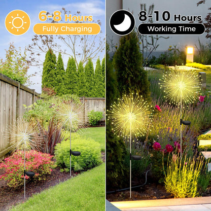 Banax Solar Garden Lights Outdoor Decor 2 Pack Christmas Lights 150 LED Solar Powered Stake Lights for Lawn, Garden, Pathway, Yard & Holiday Decorations(Warm White)