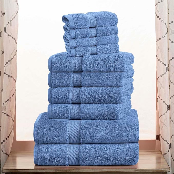 SUPERIOR Egyptian Cotton Pile 10 Piece Towel Set, Includes 2 Bath, 4 Hand