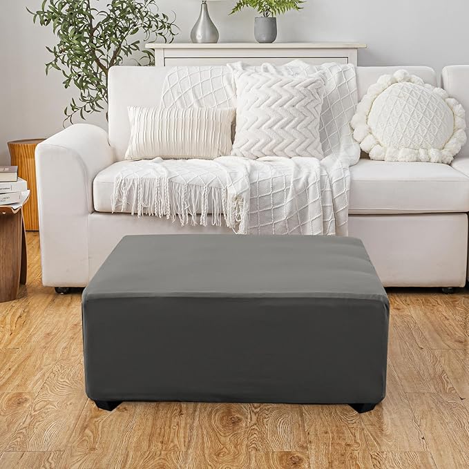 Super Stretch Ottoman Cover- Soft Form Fit Ottoman Cover Rectangular Ottoman