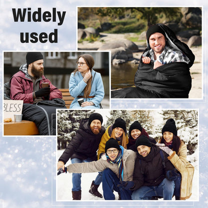 SmoothNovelty 80 Pcs Homeless Care Package Sleeping Bags Adult Bulk with Winter Beanies Hat Gloves Scarf Cotton Liner Waterproof Sleeping Bag for Camping Outdoor Church Donation Emergency(Black)