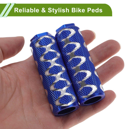 INFINAUTO 1 Set Aluminum Alloy Anti-Skid Bike Pegs 3" Length Circle Texture Bicycle Backseats Stands Cycling Foot Pegs M6 Axles Blue