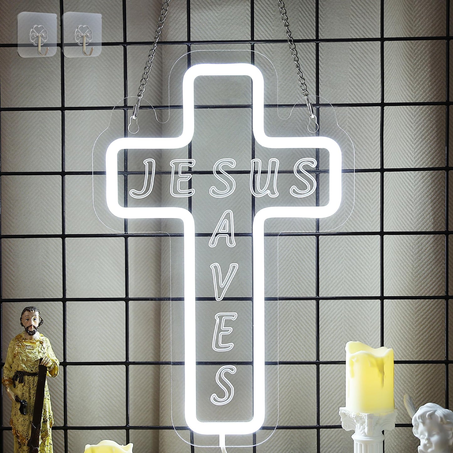 Jesus Cross Neon Sign for Wall Decor, Attivolife Light up Special Religional LED Lamp with Dim USB Powered, Unique Home Living Room Business Cafe Shop Bar Party Decor Birthday Christmas Day Gift