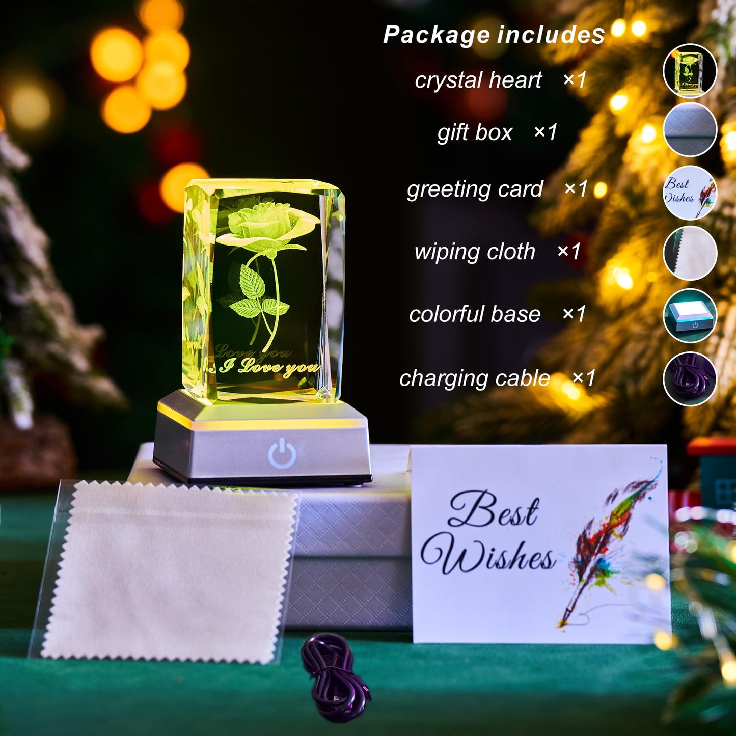 Ghtixsu 3D Rose Crystal Night Lamp with Adjustable LED Lights - I Love You, Mothers Day Gifts Ideas for Mom Valentines Day, Anniversary, Birthday Gift for Her, Wife, Girlfriend