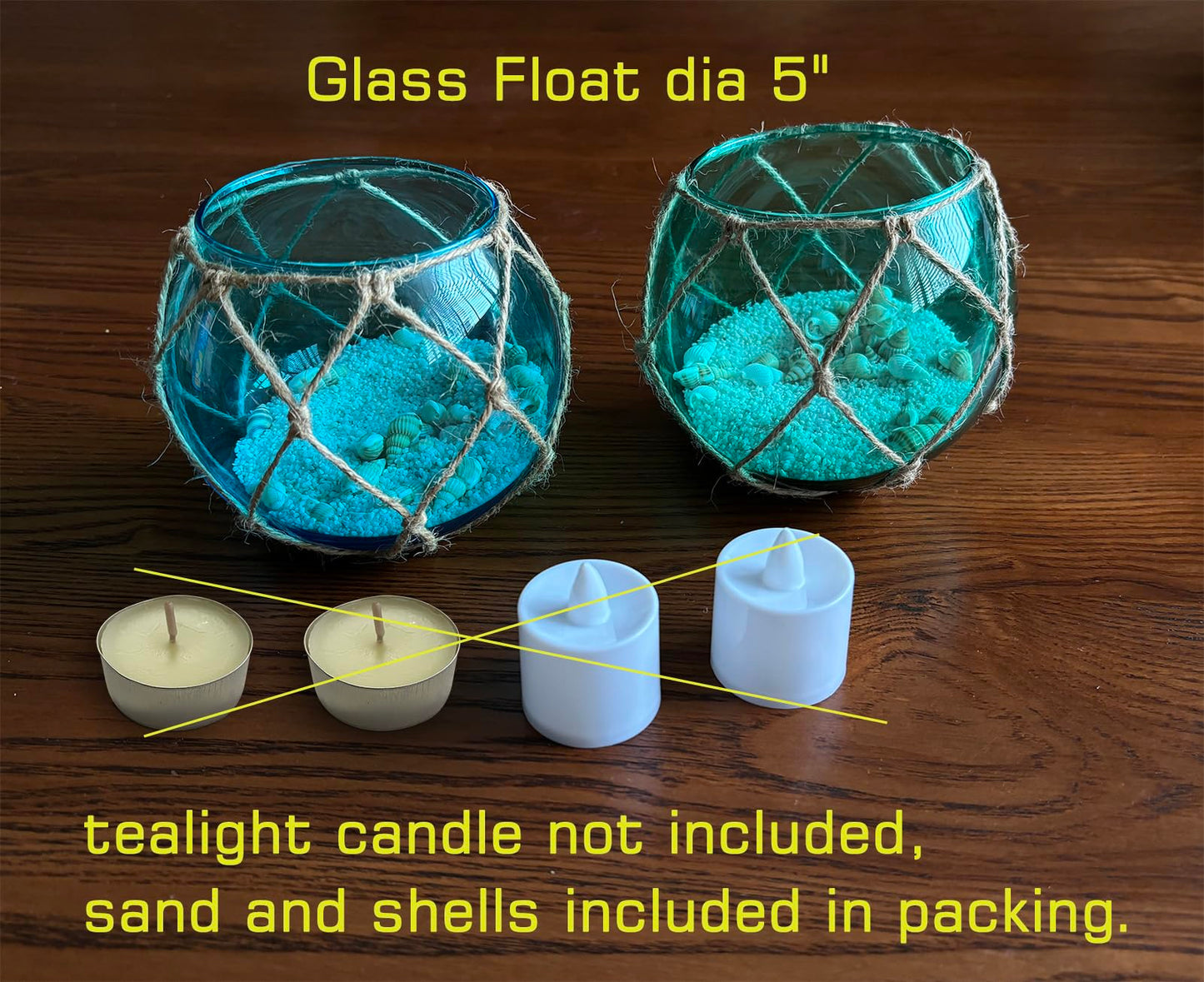 SAILINGSTORY Glass Fishing Float Tealight Candle Holder Nautical Coastal Beach Decor Teal and Blue Set of 2 Pack