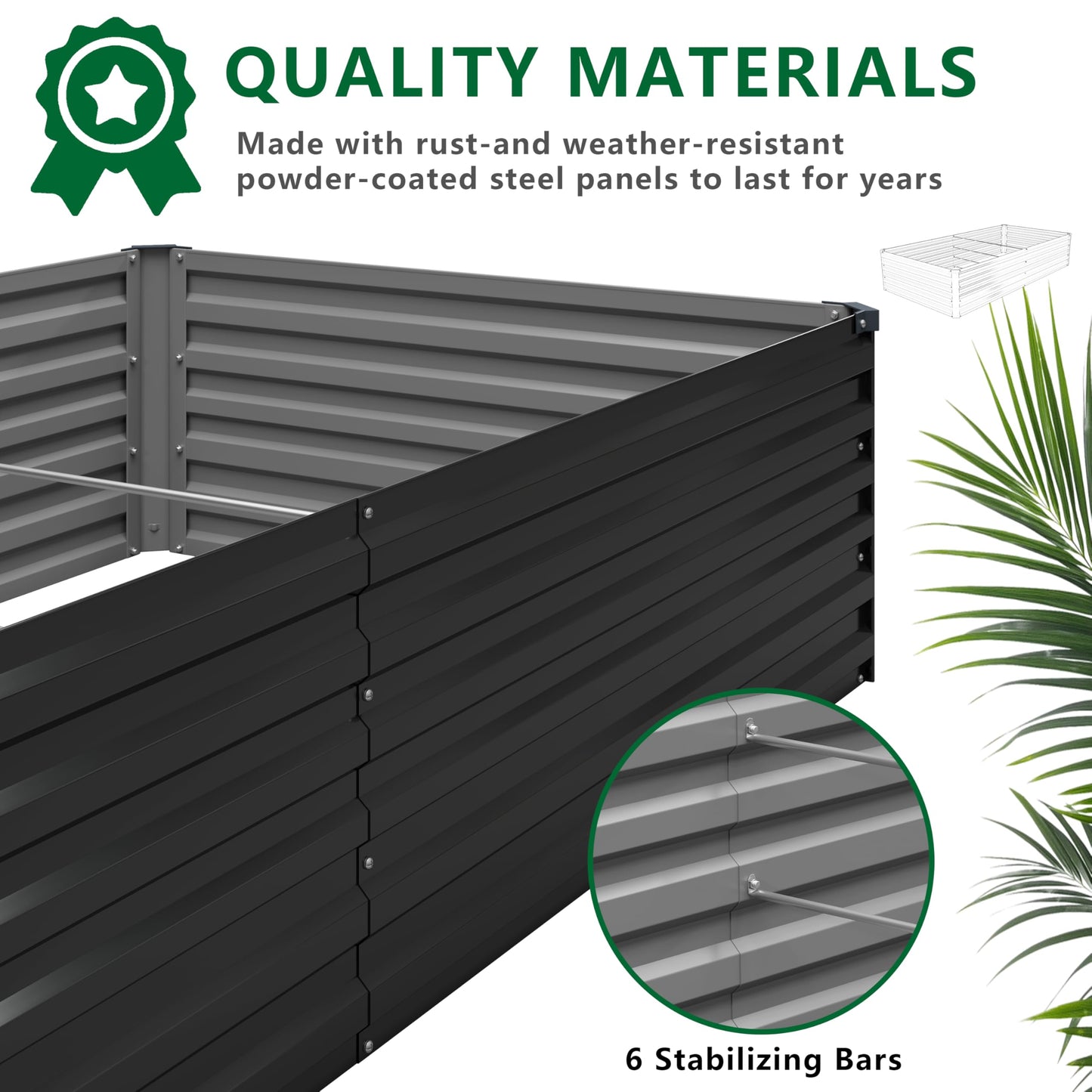 DIIYIV 8x4x1.5FT Galvanized Raised Garden Bed,Vegetable Boxes-Rectangle Metal Flower Box,Large Planter Raised Beds Outdoor Garden for Planting,Fruit,Herb-Black