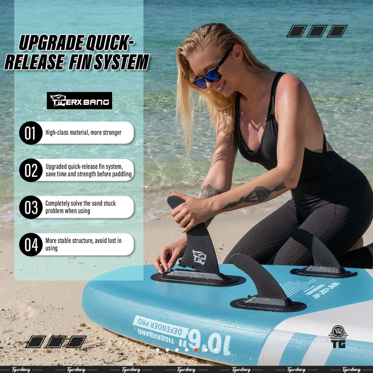 TIGERXBANG DEFENDER-PRO Paddle Board, 10'6'' x 32'' x 6'', Inflatable, Blue