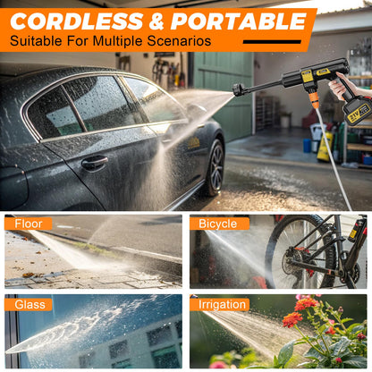 Gisam Cordless Pressure Washer, Max 65 Bar 943 PSI Jet Washers with 2 x 4000mA Batteries, Foam Sprayer, 6 in 1 Multi-function Nozzle & 180 Rotatable Nozzle for Cleaning and Irrigation (Gisam-01)