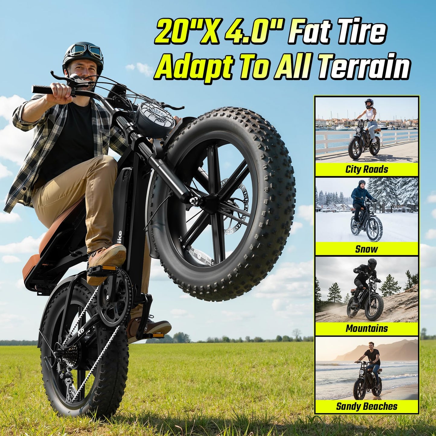 Electric Bike for Adults, Peak 1500W Motor, 30 MPH 60 Miles, 20"x4.0" Fat Tire Retro E Bike, 48V 15Ah Removable Battery, 7-Speed Ebkie for City Commuting, Off-Roading, Mountain, UL 2849 Carbon Black