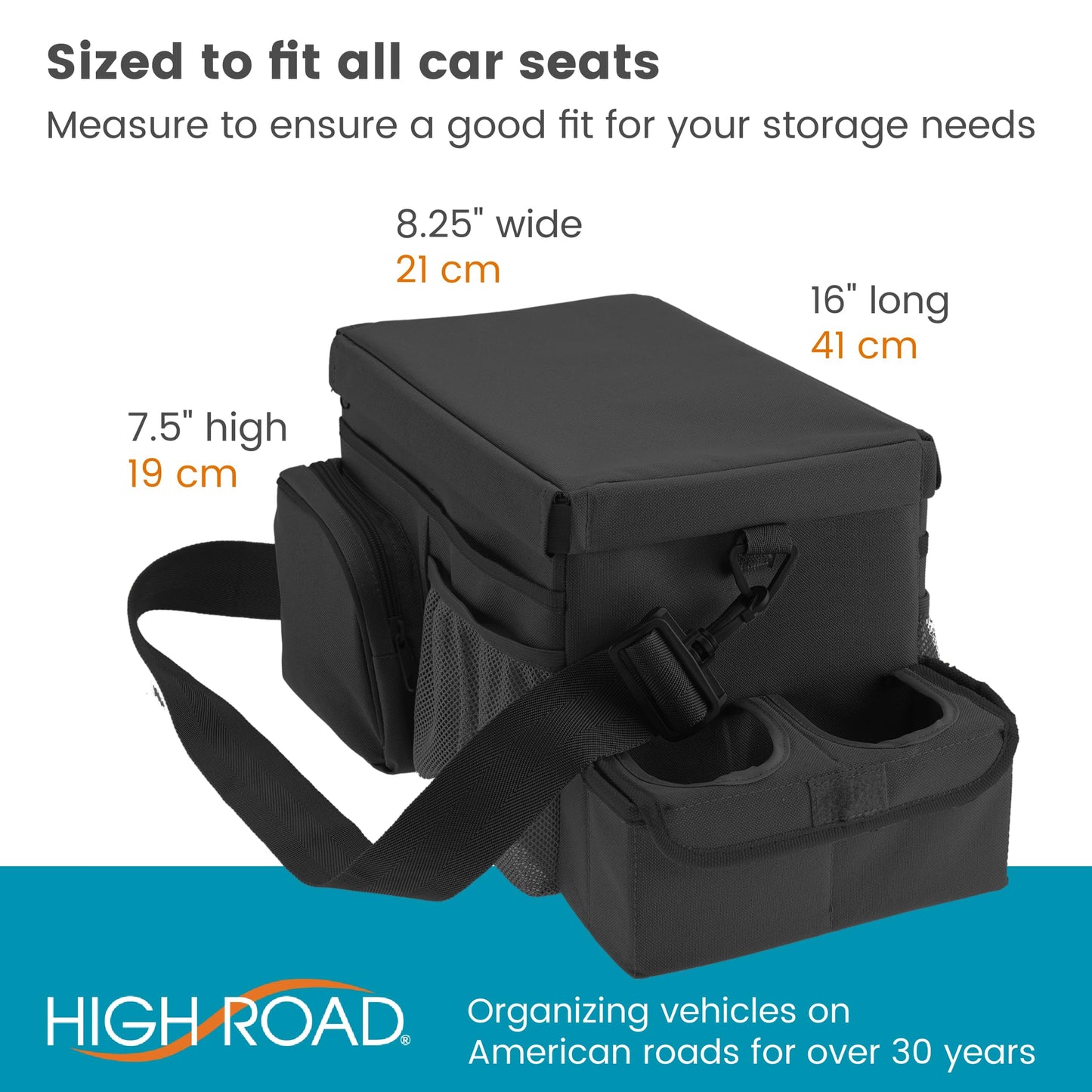 High Road CarHop Car Seat Organizer for the Front or Back Seat for Kids and Adults with Cup Holder Tray, Side Pockets and Cooler Compartment
