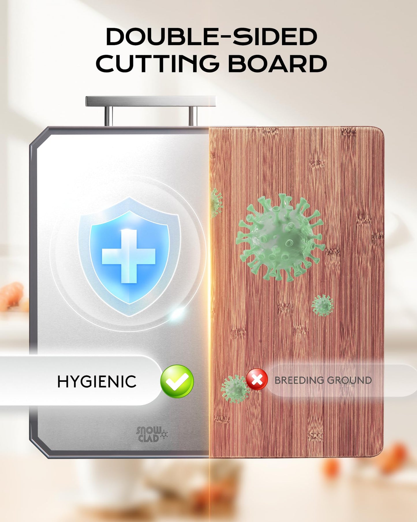 SNOWCLAD Stainless Steel Cutting Board,Double Sided Steel Cutting Boards for kitchen,Stainless Steel/Wheat straw pp Large Board for meat,non toxic Chopping,16 * 11 Inch,Dishwasher Safe