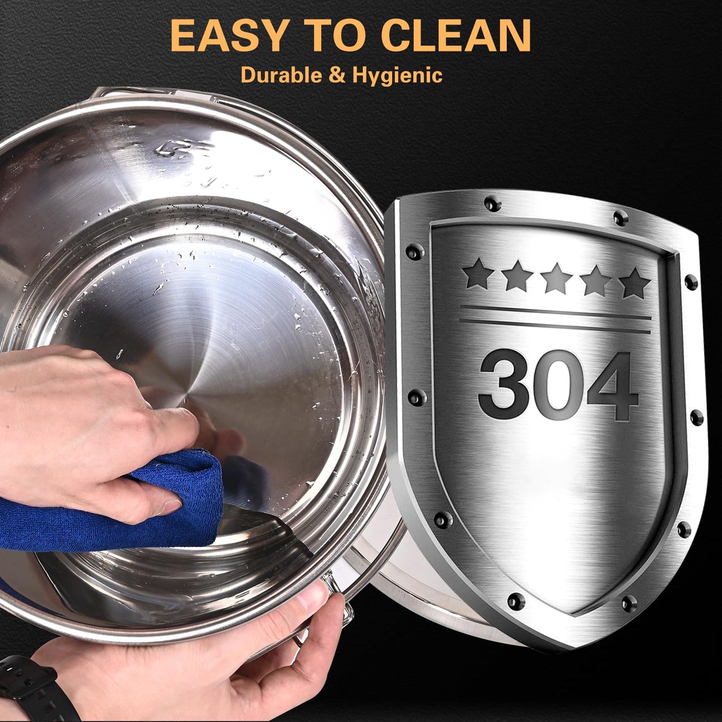 Nalison 21L/5.6GAL and 12L/3.2GAL Stainless Steel Airtight Canister, Food Storage Canisters with Lid&Locking Clamp for Rice Flour Sugar Grain Coffee Bean Storage Containers (12L & 21L,2 CANISTERS)