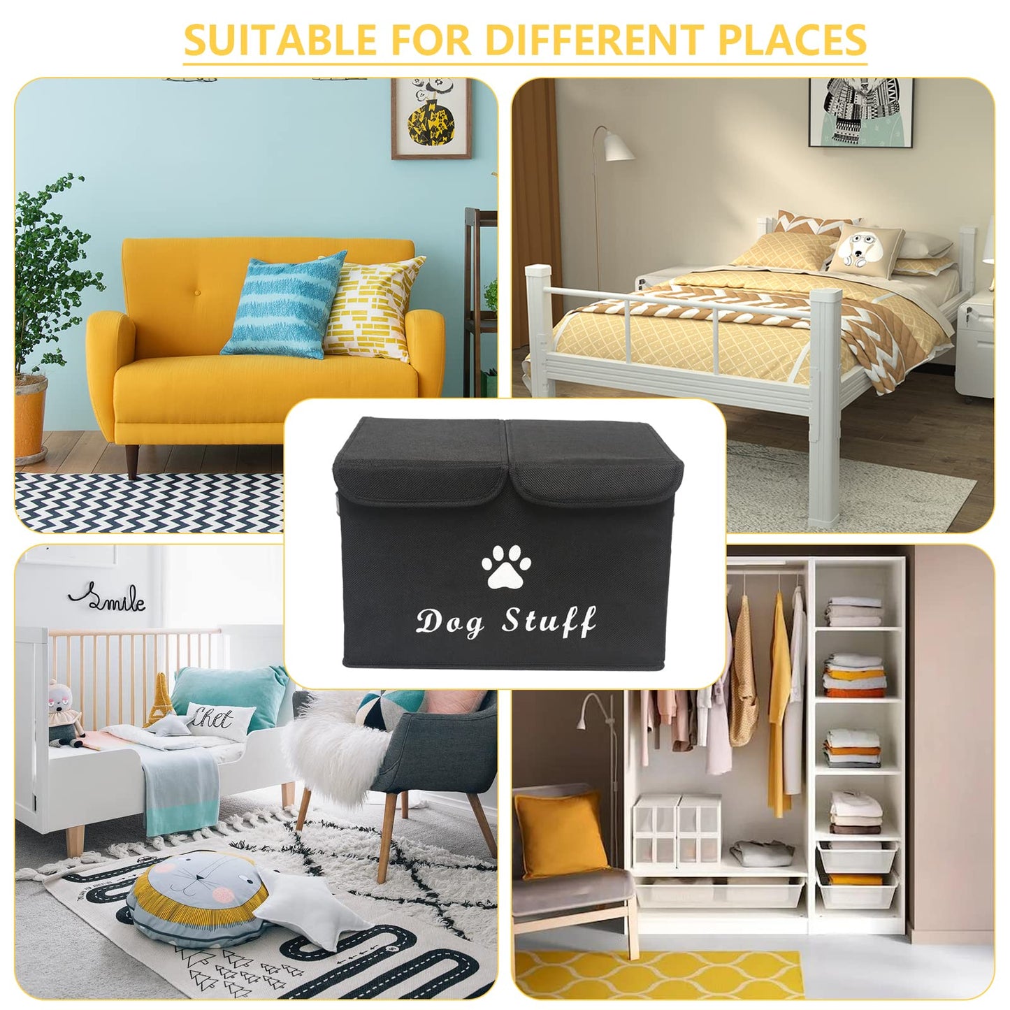 Dog toy box basket storage with lid perfect basket for dog toys grooming stuff living room playroom closet home organization - Dog - Black