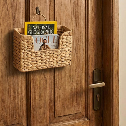 Magazine Holder Wall Basket Water Hyacinth Woven Mail Organizer, Wicker Wall Hanging Baskets for Magazines, Letters & Storage Decorative Mail Holder, Magazine Rack, Hanging Basket 11.8x4.3x7.9 Inch