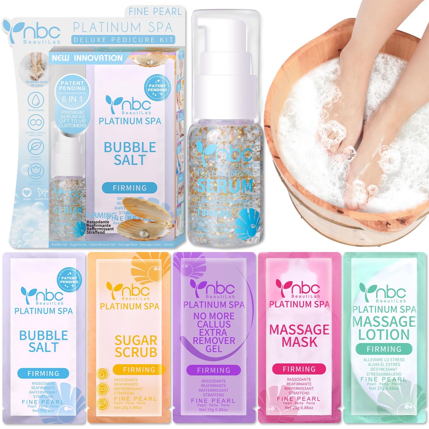 Pedicure Kit Foot Soak Set: Bubble Salt, Sugar Scrub, Massage Mask, Massage Lotion in a Box, 4 Step Foot Spa Kit for Dry Feet,Tired Feet（3 Set Tropical Fruit)