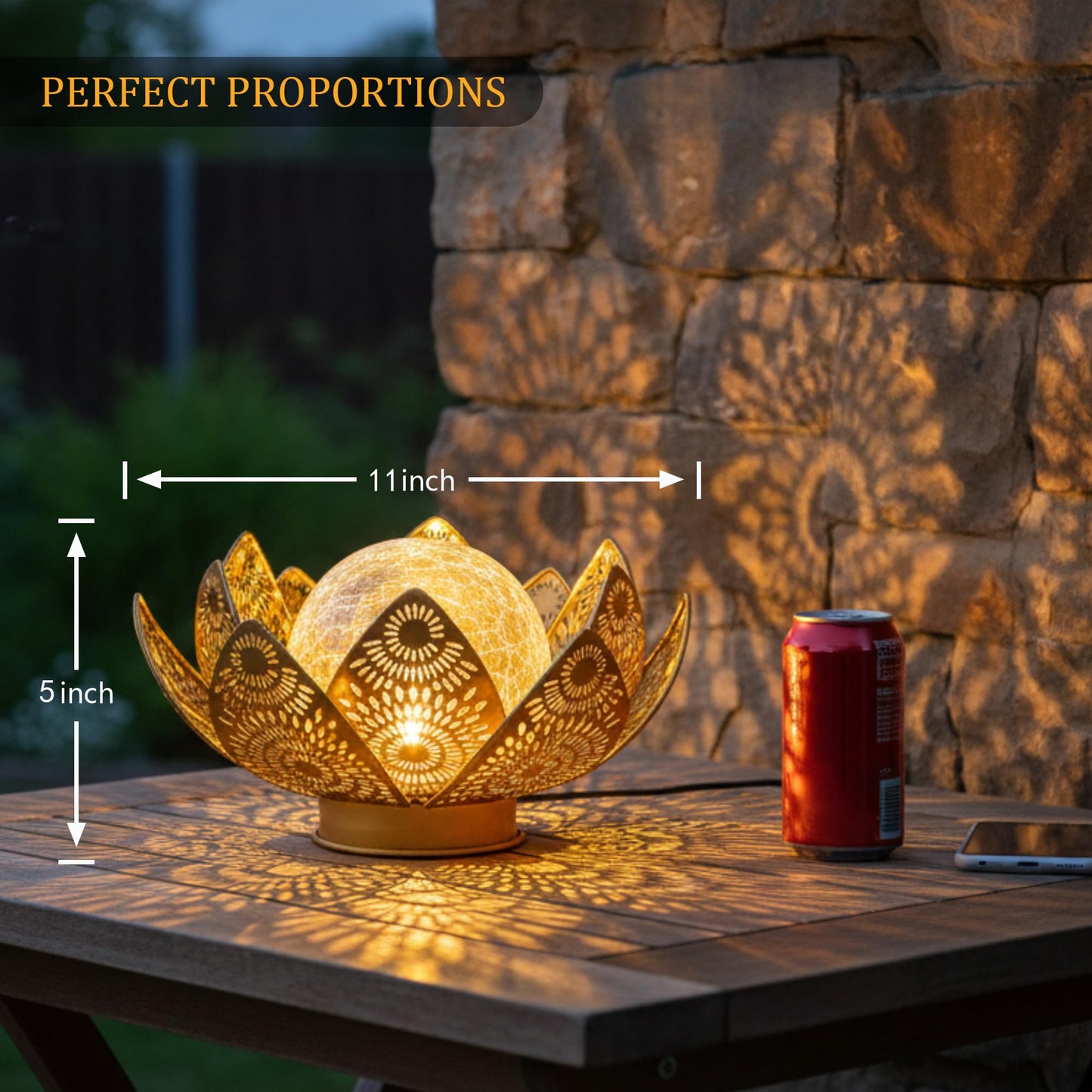 Cubular Solar Lights Outdoor Waterproof IP65 - Lotus Flower Lantern with Crackle Glass & Metal Petals, Garden Decor for Patio, Pathway, Lawn - Auto On/Off Gift for Women, Mom, Housewarming