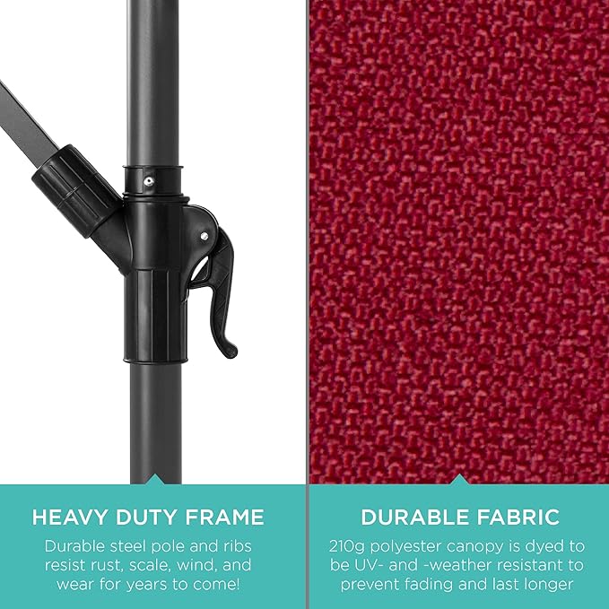Best Choice Products 10ft Offset Cantilever Hanging Market Patio Umbrella, 8 Sturdy Ribs, Easy Adjustment - Burgundy