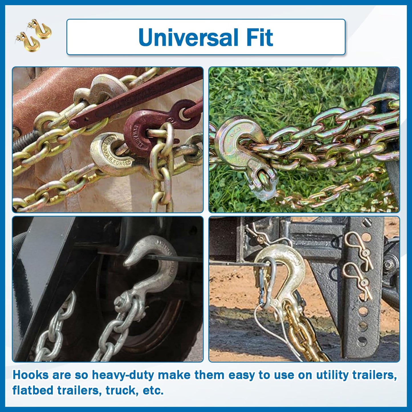 TBAPFS 4Pcs 3/8 Inch Clevis Grab Hooks Grade 70 Chain Hook 7500 Lbs Working Load Limit for Trailer Truck Transport