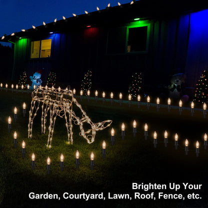 PerPaiMe C9 Christmas Pathway Lights Outdoor LED - 24.2 Feet String Lights with 20 Bulbs, Waterproof Christmas Path Lights with Stake for Yard, Garden, Lawn, Walkway, Driveway, Sidewalk, Warm White