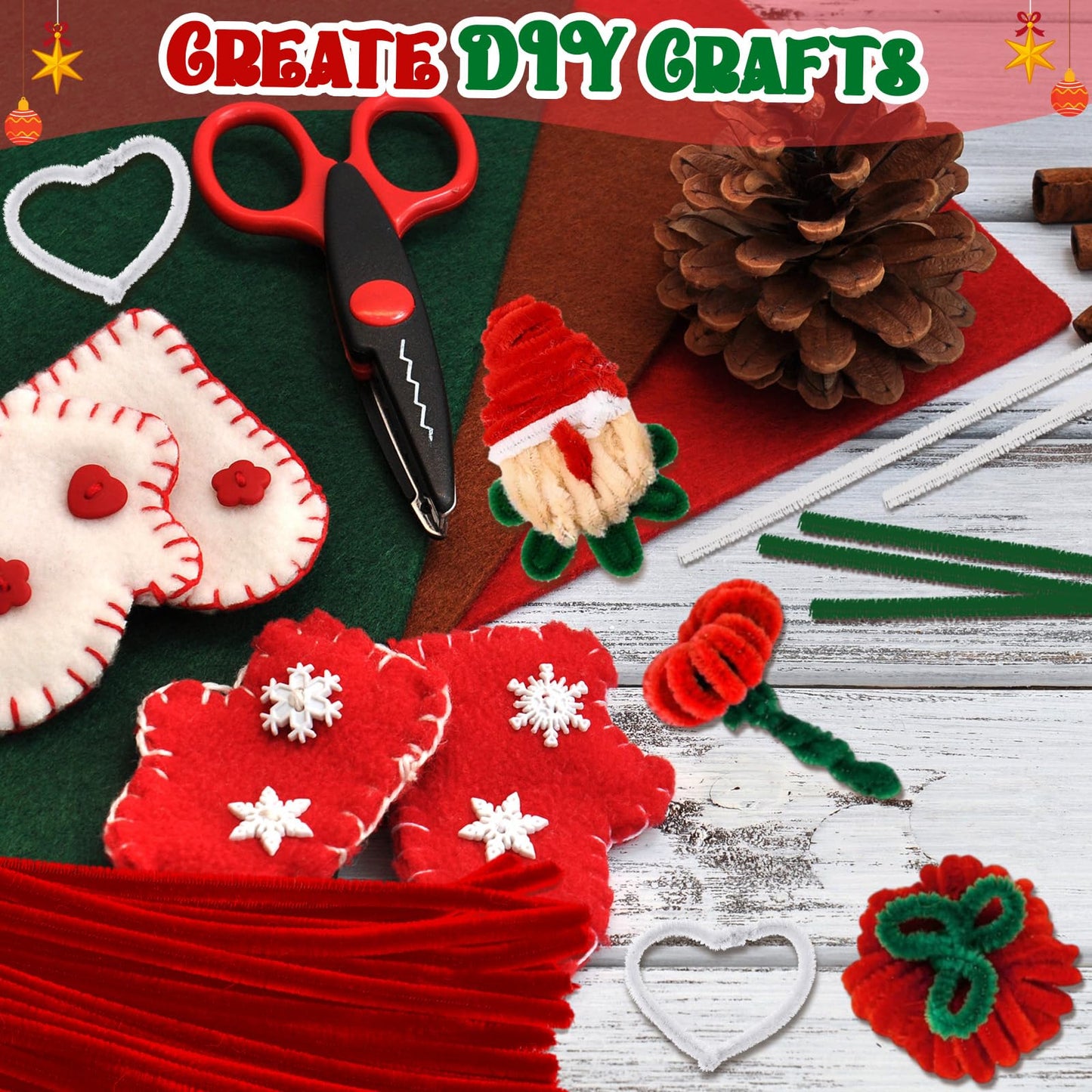 RoundFunny 150 Pcs 39 Inches Extra Long Christmas Pipe Cleaners Crafts, 6mm Fuzzy Green Red White Chenille Stems Bulk for DIY Art Projects Flower Creative Supplies Xmas Party Decorations