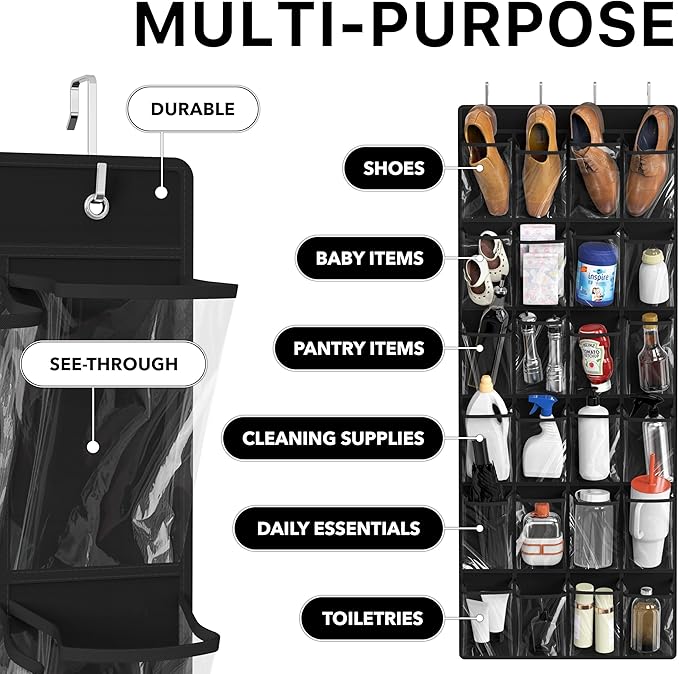 Simple Houseware 24 Pockets Large Clear Pockets Over The Door Hanging Shoe