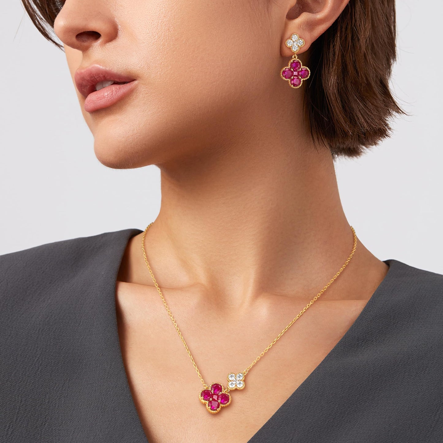 MTMY Dangle Earrings for Women 14K Gold Plated Four Leaf Clover Dangling Drop Birthstone Stud Earrings Trendy Flower Birthstone Jewelry Birthday Gifts(July)