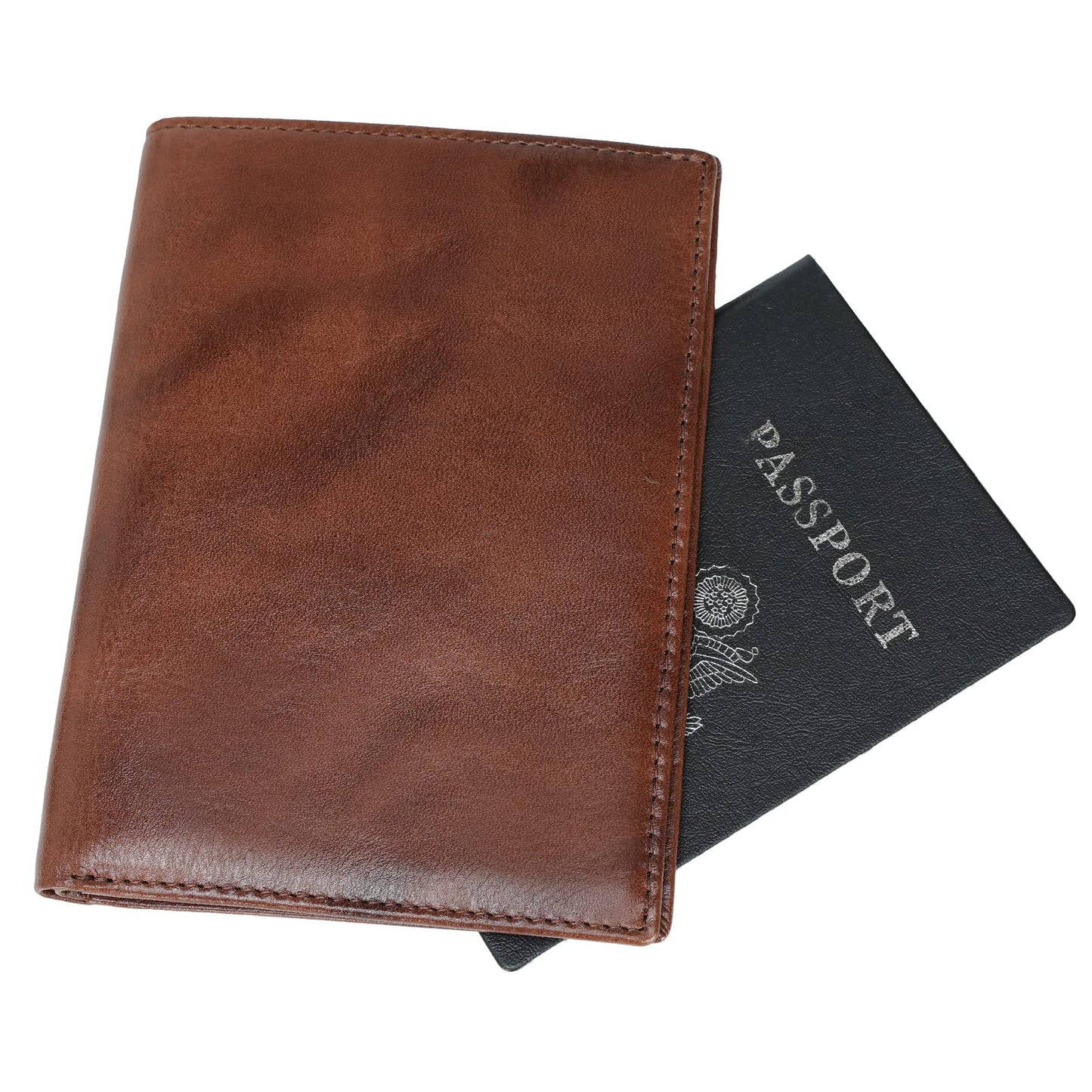 Polare Slim RFID Blocking Leather Passport Holder Travel Bifold Wallet For Men (Coffee)