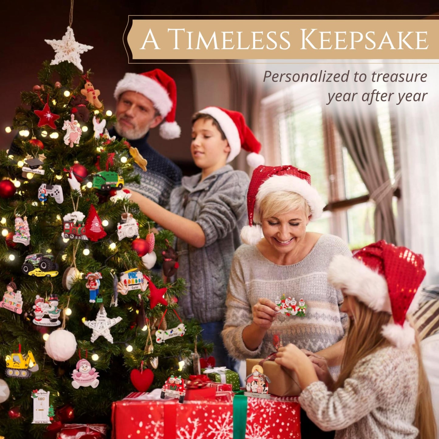 Personalized Large Family of 10 Ornament 2025 | Free 24h Customization | Laser Engraved Red Stocking Christmas Ornaments for Tree | Custom Gift Wrapped Festive Holiday Mantel Keepsake for Ten Persons