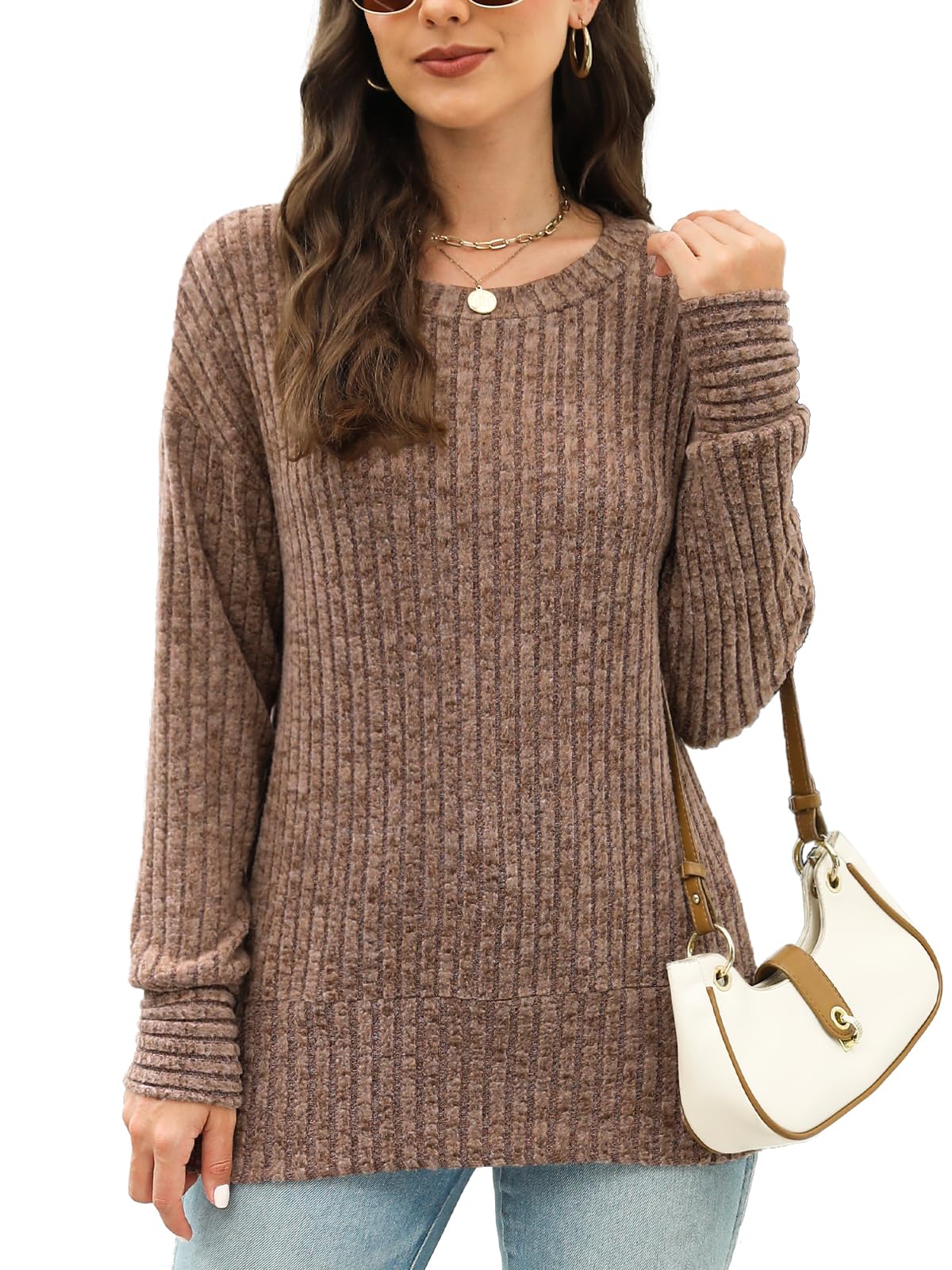 JomeDesign Sweaters for Women Long Sleeve Shirts Crew Neck Sweatshirt Lightweight Casual Tunic Tops