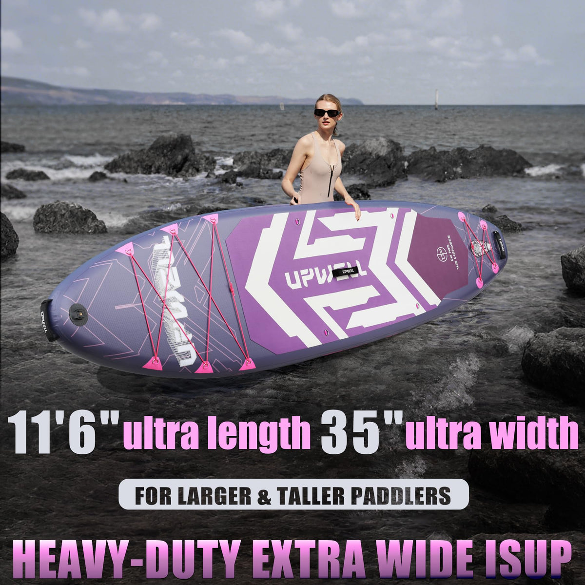 UPWELL 11'6"×35" Extra Wide Inflatable Paddle Board, Stand Up Paddle Board with Kayak Seat, Sup Paddle Boards for Adults, Chipmech Purple