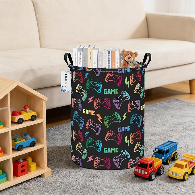 Round Foldable Handle Storage Basket toys Organization Bin Versatile Clothes