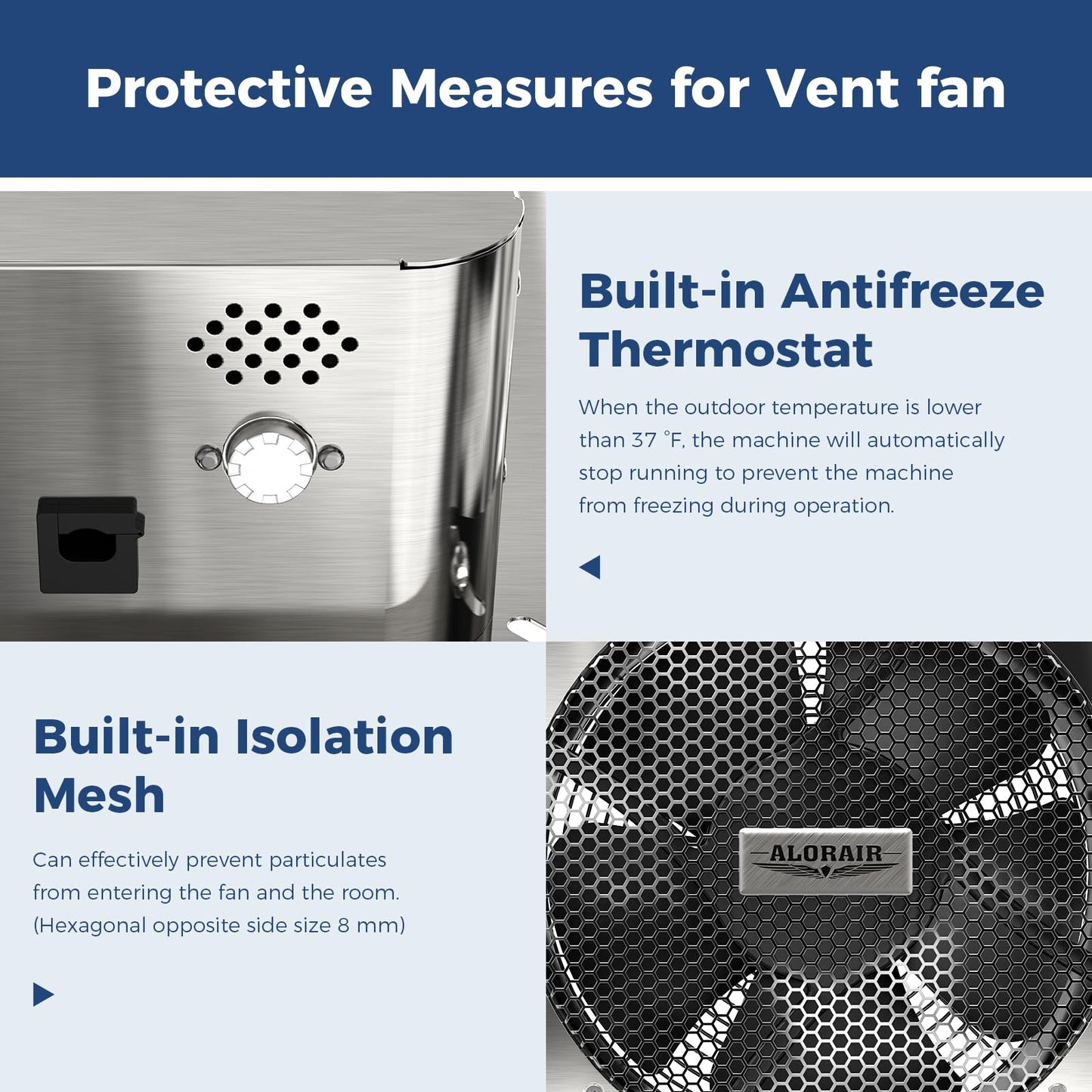 ALORAIR 780CFM Crawlspace Ventilation Fan with Humidistat, IP55 Rated Basement Stainless Steel Exhaust Fan, Built-In Isolation Net 8.1 Inch Foundation Vent Fan for Crawl Space, Garage, Attic,Grow Tent