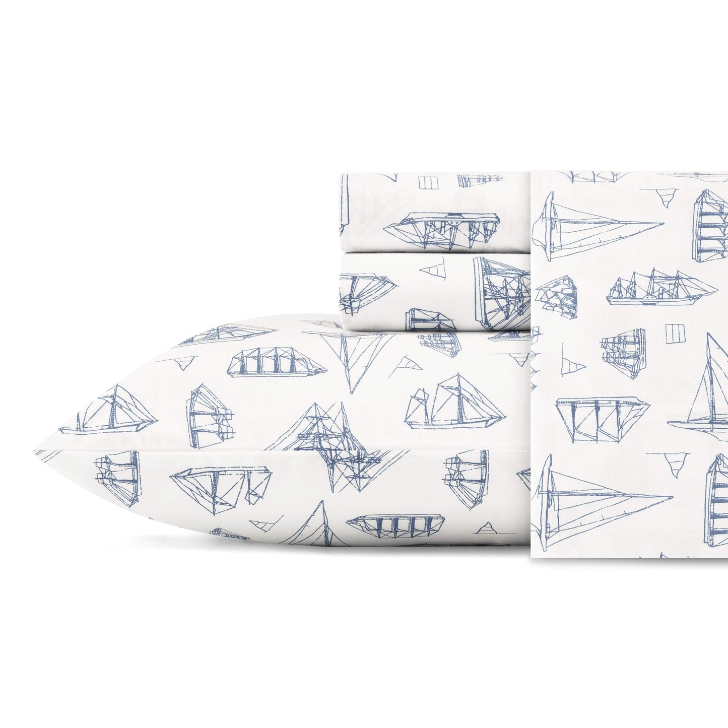Nautica – Full Size Sheet Set, Crisp Cotton Percale Bedding with Matching Pillowcases, Lightweight & Breathable Bed Sheets, Deep Pocket, College Dorm Room Essentials (Whitewood Sail Blue)