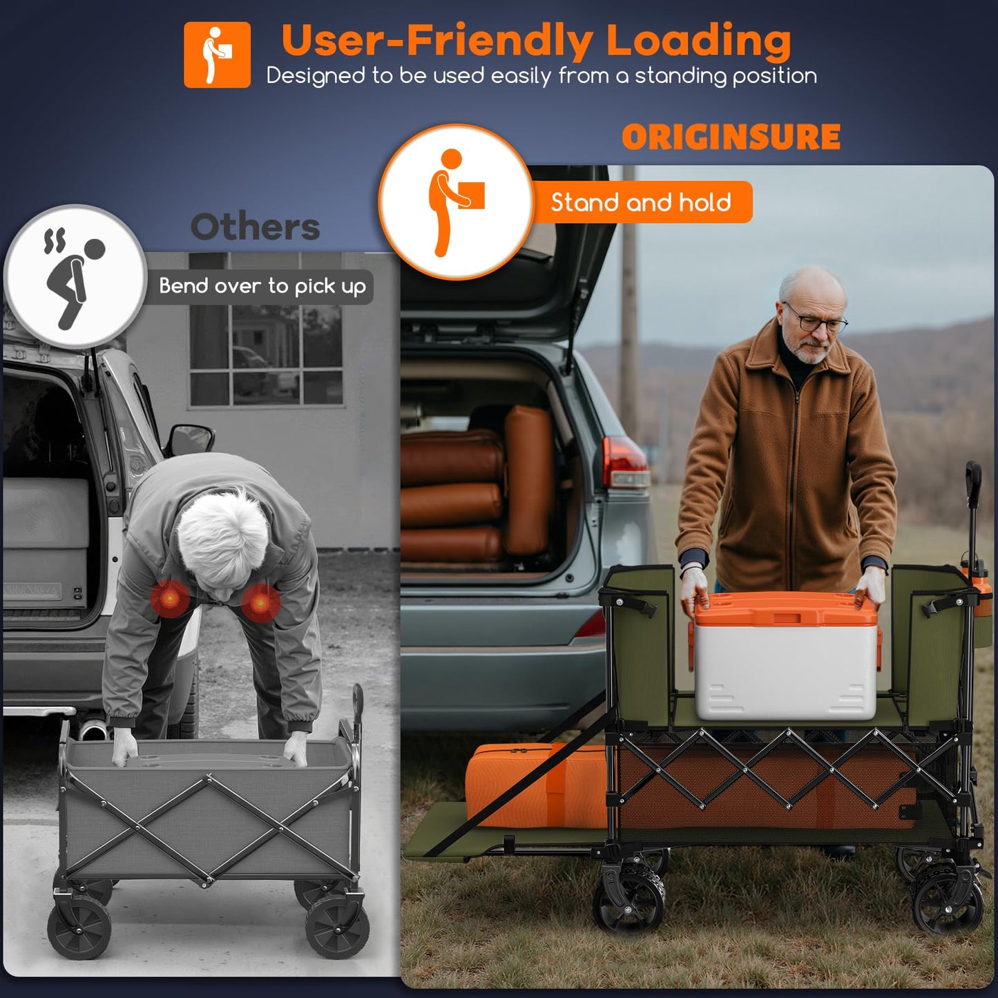 400L Double Decker Wagon Collapsible with 54" L Tailgate, 560lbs Heavy Duty Wagons Carts Foldable, Extra Large Folding Beach Wagon with Big All-Terrain Wheels for Camping, Sports, Groceries, Green