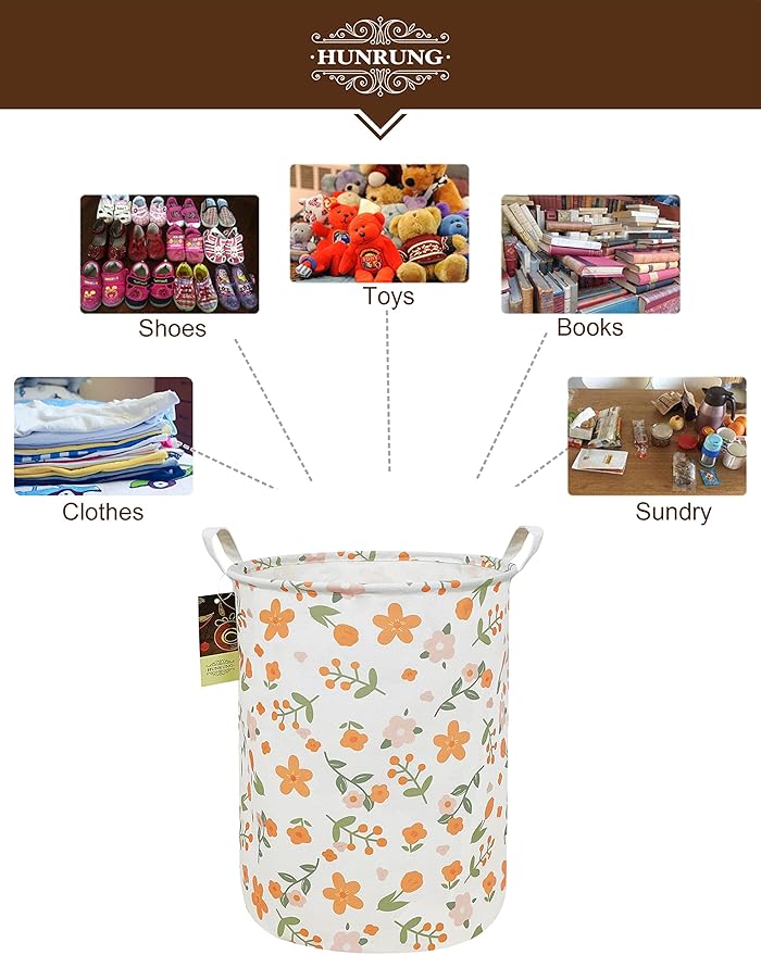 HUNRUNG Laundry Hamper, Large Canvas Fabric Lightweight Storage Basket Toy