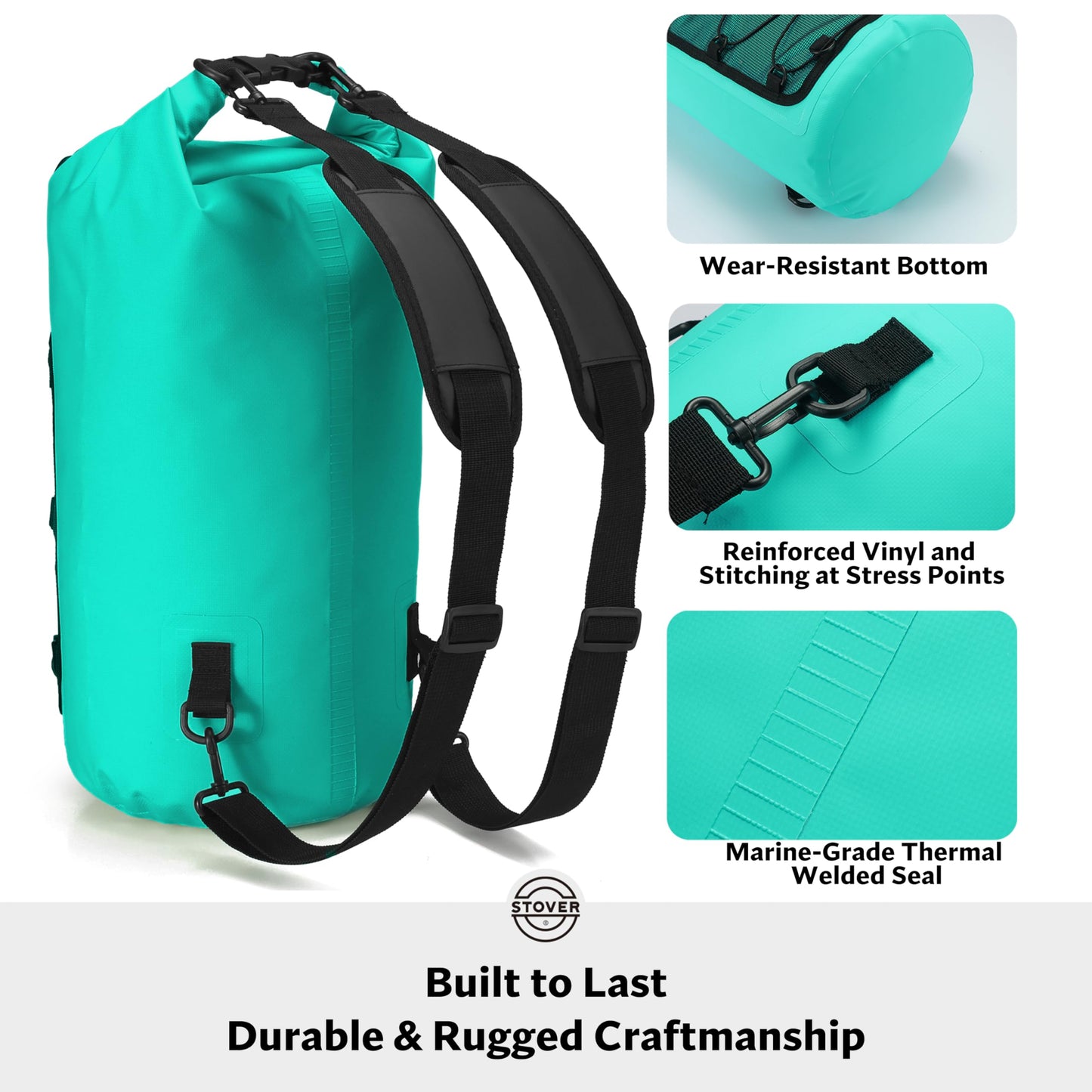 STOVER 5/10/25/30/40/55L Waterproof Dry Backpack & Phone Case- Medium Floating Dry Bag for Kayaking, Travel, Hiking, Fishing, Camping, Motorcycles & Beach, Heavy-Duty Roll Top Men/Women (Teal)
