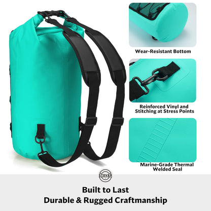 STOVER 5/10/25/30/40/55L Waterproof Dry Backpack & Phone Case- Medium Floating Dry Bag for Kayaking, Travel, Hiking, Fishing, Camping, Motorcycles & Beach, Heavy-Duty Roll Top Men/Women (Teal)