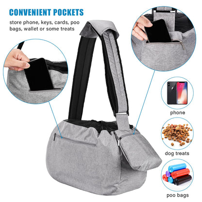 Ownpets Pet Sling Carrier, Fits 6.5 to 9kg Medium Dog/Cat Sling Carrier Reversible and Hands-Free Dog Bag with Adjustable Strap and Pocket Shoulder Pad for Outdoor Travel Hiking