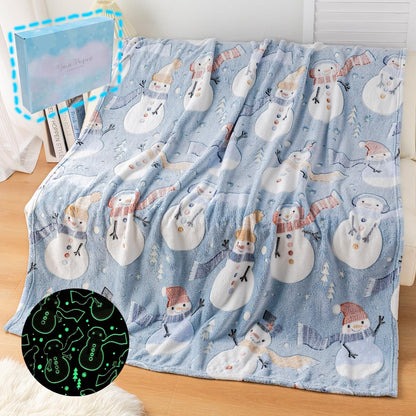 Christmas Blanket Snowman Blankets Gift, Glow in The Dark Blankets, Cozy Soft Fleece Blankets for Holiday Décor, Children Boys Girls Teens Holiday, 50"*60", Kids Blanket, Sky Blue