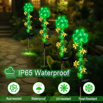 Hokfirm ST Patrick's Day Decorations Outdoor,2 Pack Shamrock Solar Lights Outdoor,Solar Powered Green Fairy Lights Holiday Decorations for Yard,Lawn,Garden Stkae