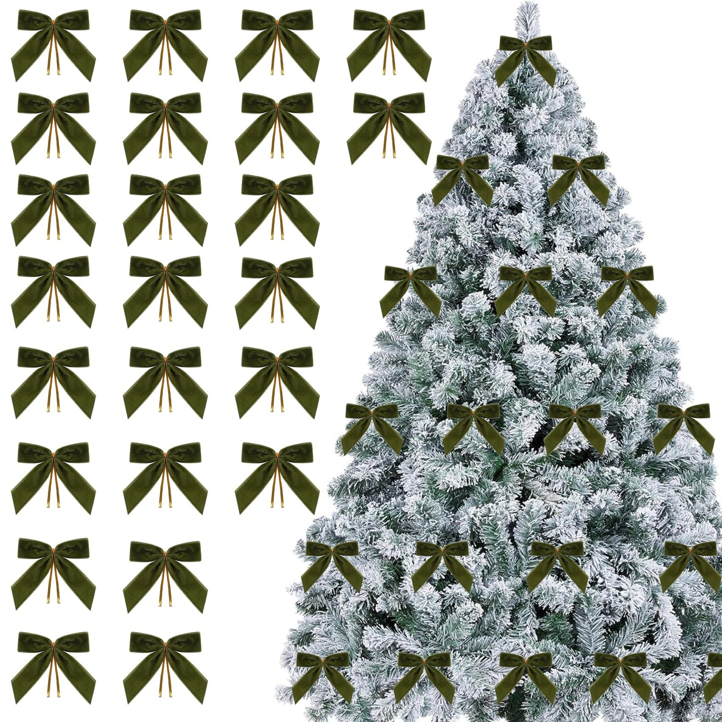 Doacpcr 24 Pcs Green Small Velvet Bows for Valentines Day Decorations, 3.5 Inch Xmas Velvet Ribbon Bow Ornaments for Christmas Farmhouse Tree Wreath Garland DIY Craft Gift Wrapping Decorative, 1" W