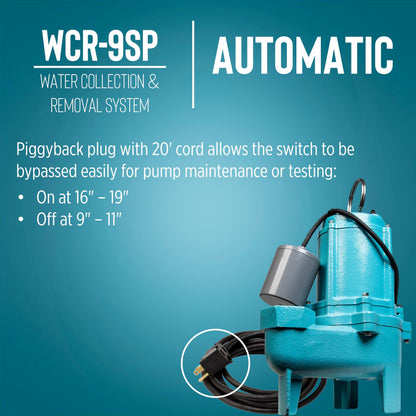 Little Giant WCR-9SP 115 Volt, 4/10 HP, 4800 GPH Automatic Outdoor Water/Seepage Collection and Removal System with Sewage Pump, 20' Piggyback Float Switch, Structural Foam Cover, Green/Blue, 509081