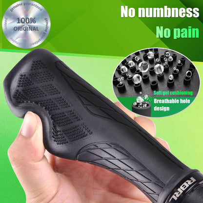 RBRL Bike Grips, Ergonomic, Non-Slip Rubber Handlebar Grips with Aluminium Alloy Lock-On Design, 3-Zone Comfort Bicycle Grips for MTB, E-Bike, BMX & Trekking Bikes