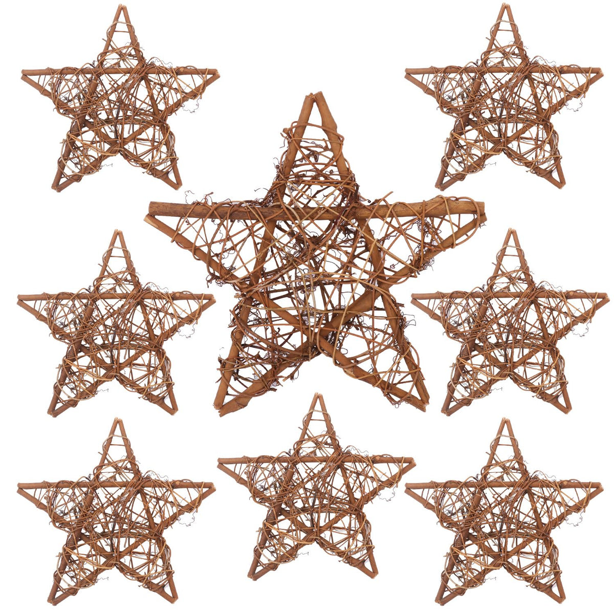 KUKLIPJIM 8 Pcs 12 Inch Star Shaped Natural Grapevine Wreath Set, Hand-Woven Vine Branch Wreaths for DIY Crafts, Christmas Decorations, Home & Event Styling