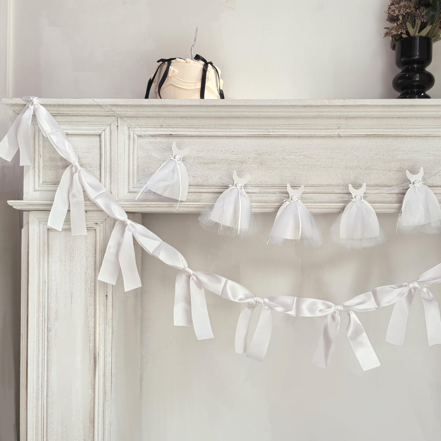 Eanjia Pre-Assembled White Bow Garland - 6ft Elegant Church Wedding Decor, Baby Shower Banner & Bridal Shower Backdrop, Thick Satin No DIY Needed! Baby Room Bed Decor (White, 6ft)
