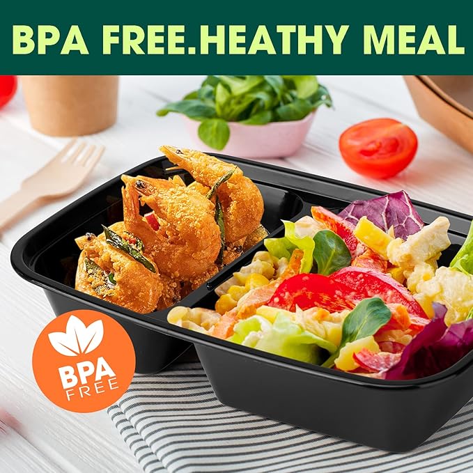 50 Pack 32 oz Sturdy Leakproof 2-Compartment Meal Prep Containers