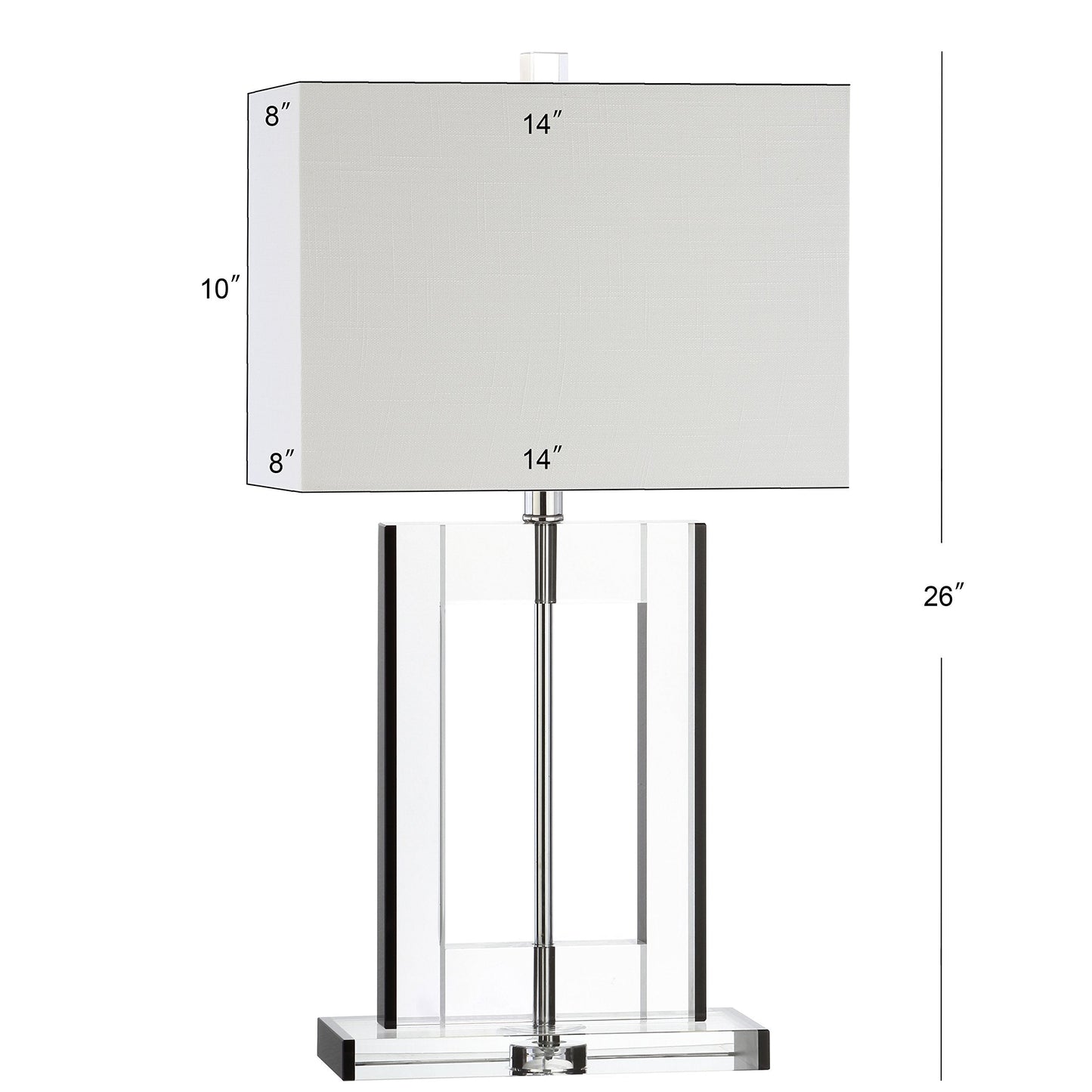 JONATHAN Y 26" Clear and Black Crystal Table Lamp, Modern Geometric Glam Glass Lamp with White Linen Drum Shade for Living Room Bedroom Nightstand, LED Bulb Included JYL2015A