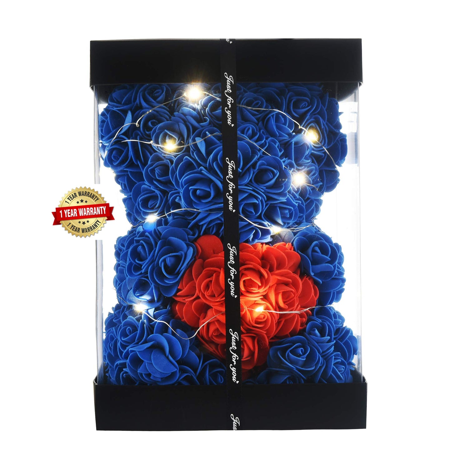 WINWISH Rose Flower Bear-Hand Made Rose Teddy Bear,Best Artificial Decoration Gifts for mom, Girls,Unique,Birthday Gifts,The Perfect Party Clear Box (Royal Blue)