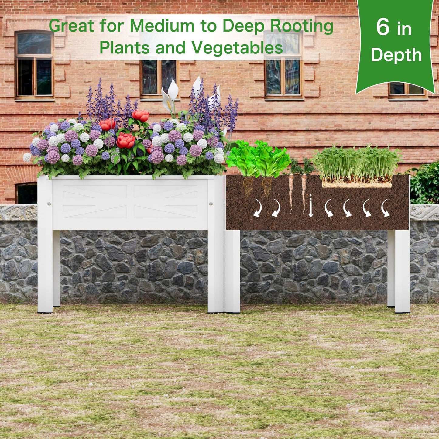 PROXRACER Elevated Metal Planter Box Stand Heavy Duty Raised Garden Bed for Vegetables Flowers Herbs Indoor Outdoor Use, Cream